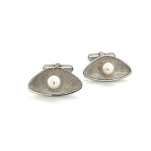 Mikimoto Estate Akoya Pearl Mens Cufflinks 6.5 mm Sterling Silver M311